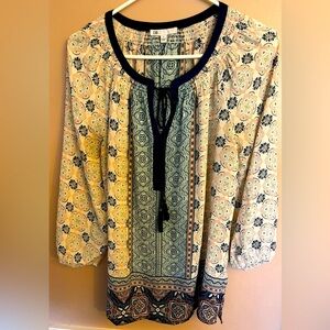 Dr 2 by Daniel Rain Blue and White Peasant Blouse with tassels size L